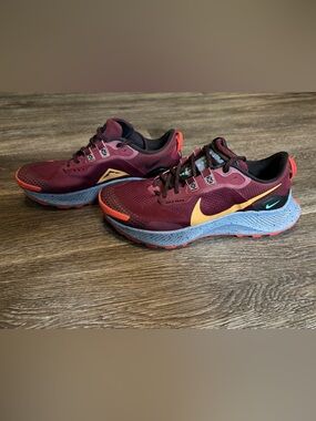 Nike Men’s Trail Running Shoes - Burgundy with Yellow Accent
